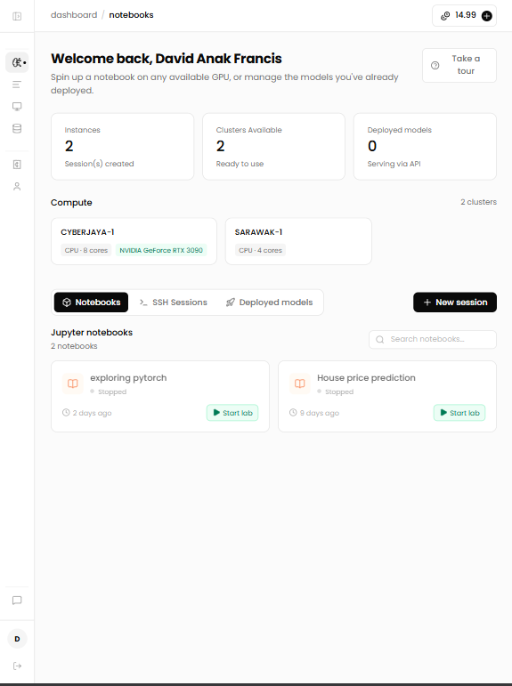 SovernStack workspace and dashboard view